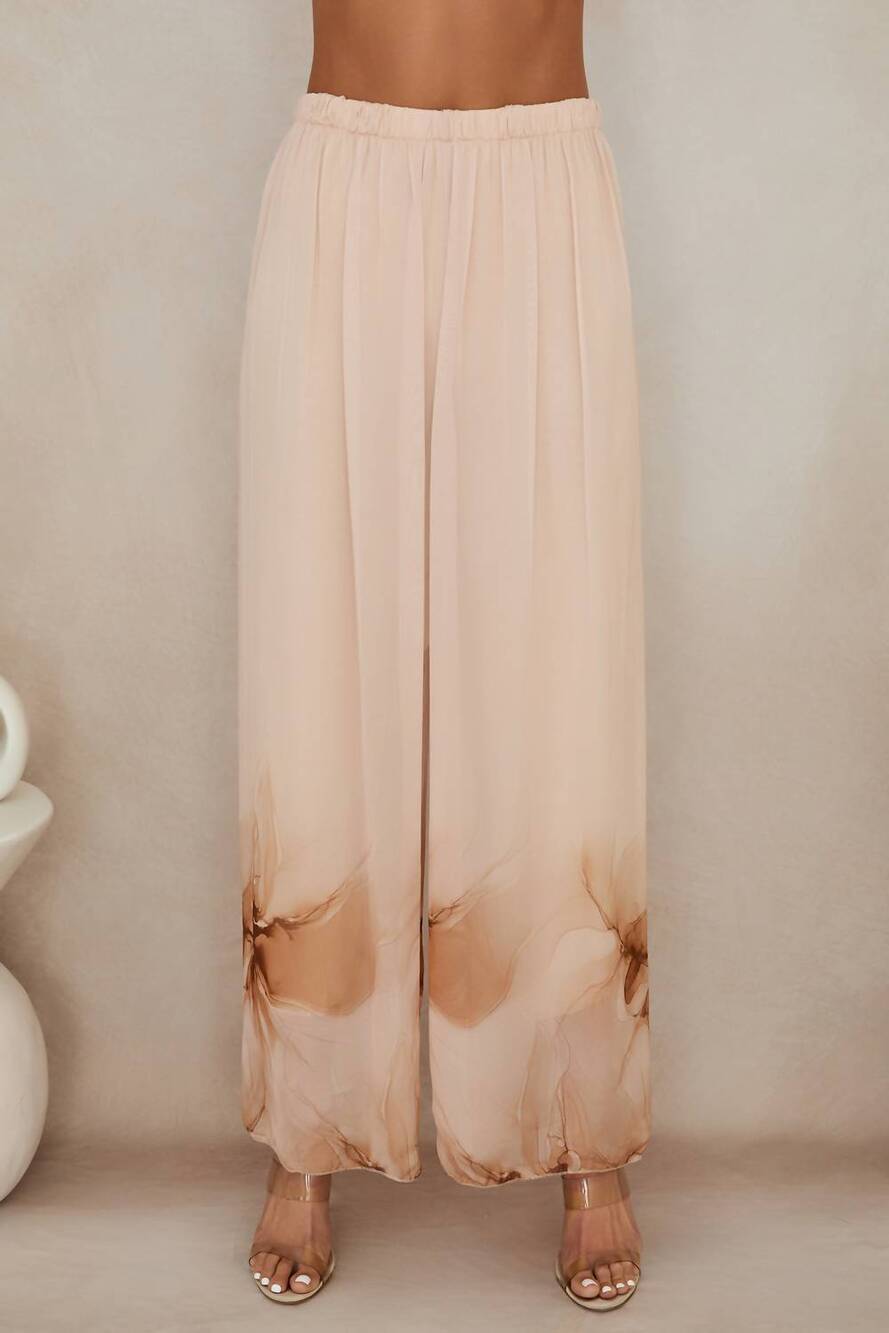 NEW MILIO MILANO italian silk floral wide leg pants in beige